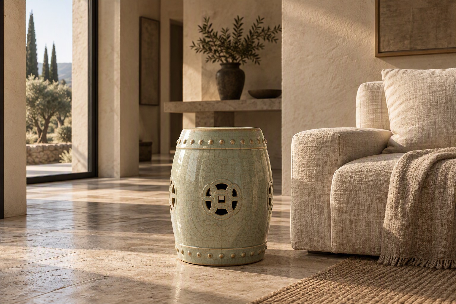Pair of glazed Canton garden stools