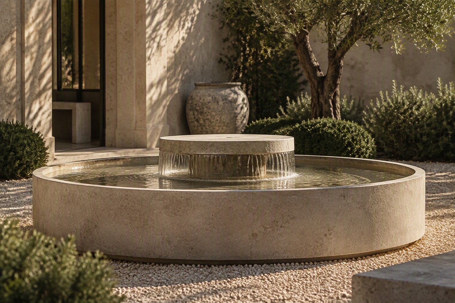 Minimalist stone garden fountain