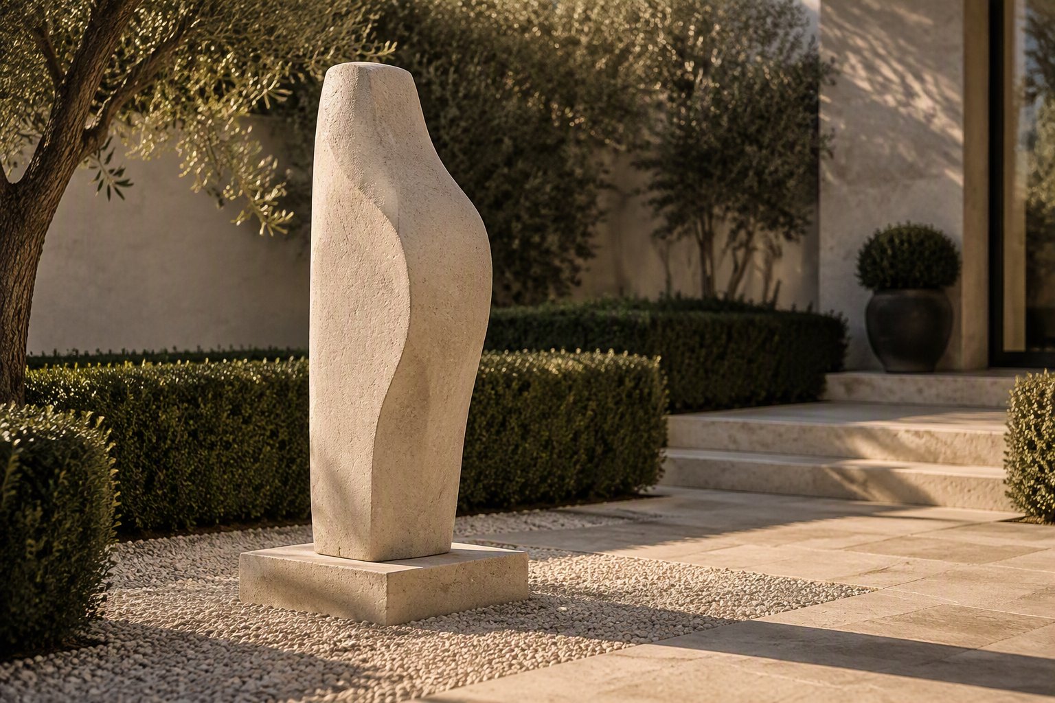 Sculptural limestone garden monolith